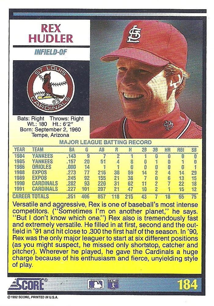 Rex Hudler  baseball card collectible - Main Image 2