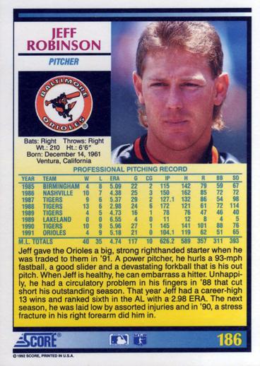 Jeff Robinson  baseball card collectible - Main Image 2