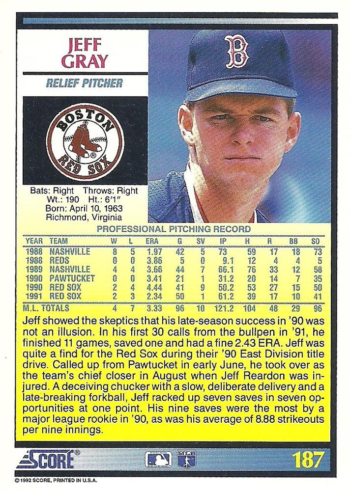 Jeff Gray  baseball card collectible - Main Image 2