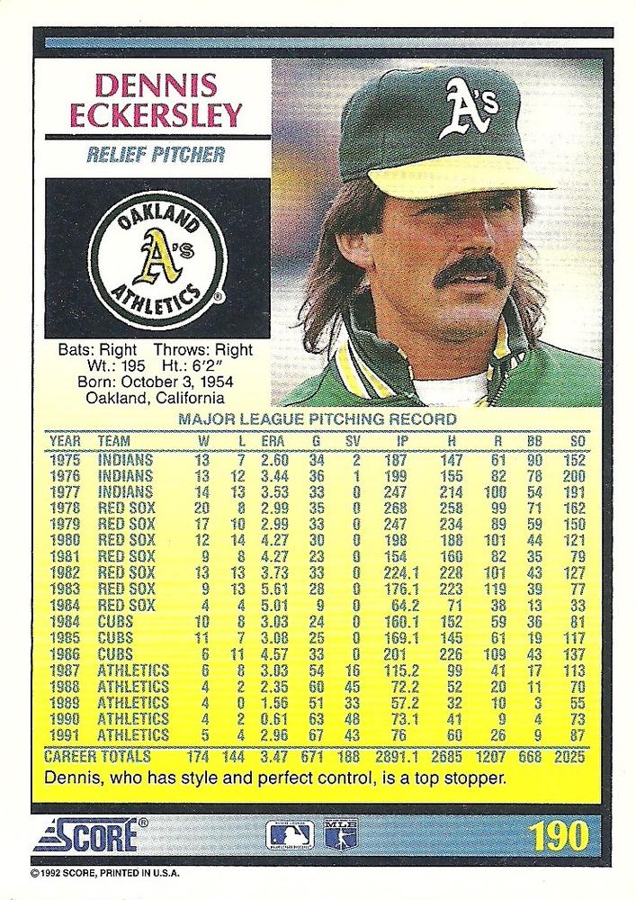 Dennis Eckersley  baseball card collectible - Main Image 2