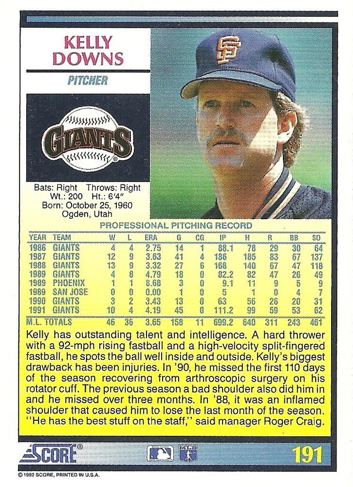 Kelly Downs  baseball card collectible - Main Image 2