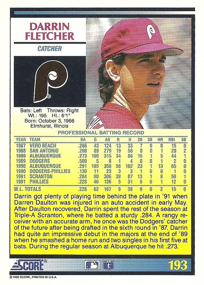 Darrin Fletcher  baseball card collectible - Main Image 2