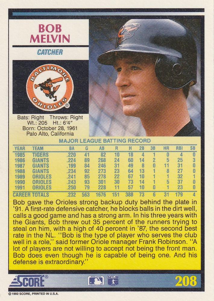 Bob Melvin  baseball card collectible - Main Image 2