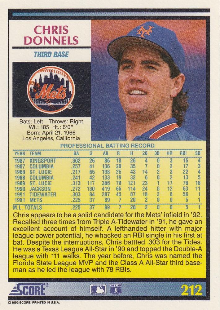 Chris Donnels  baseball card collectible - Main Image 2