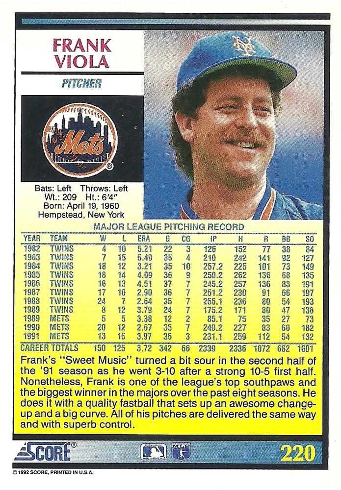 Frank Viola  baseball card collectible - Main Image 2