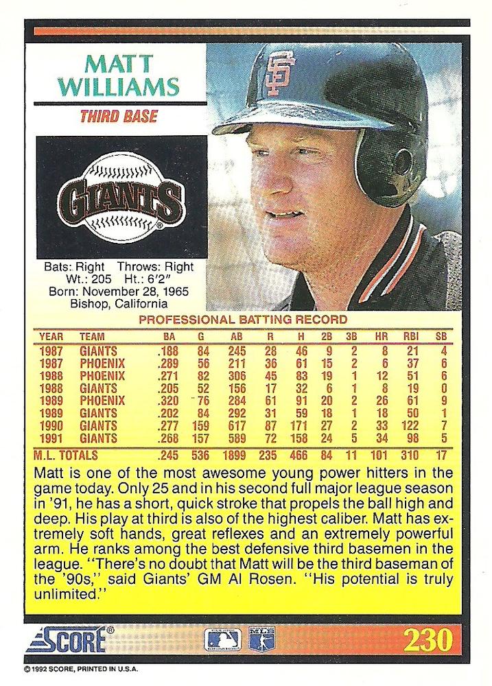 Matt Williams  baseball card collectible - Main Image 2