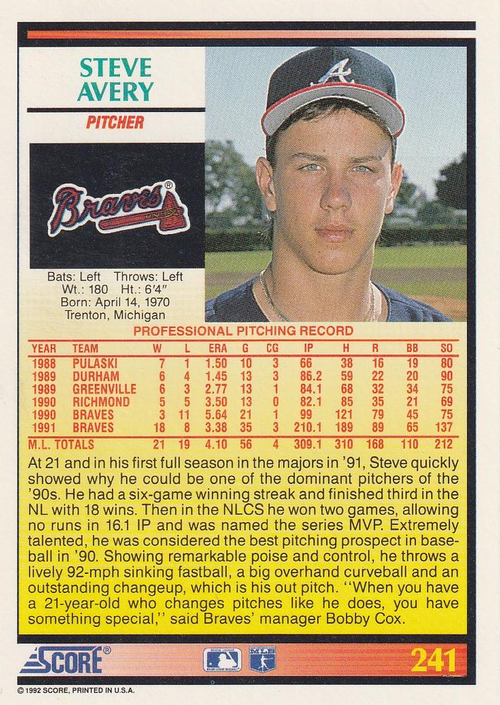 Steve Avery  baseball card collectible - Main Image 2