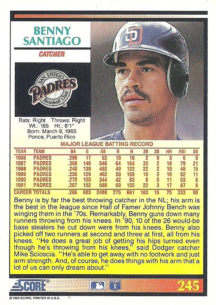 Benny Santiago  baseball card collectible - Main Image 2