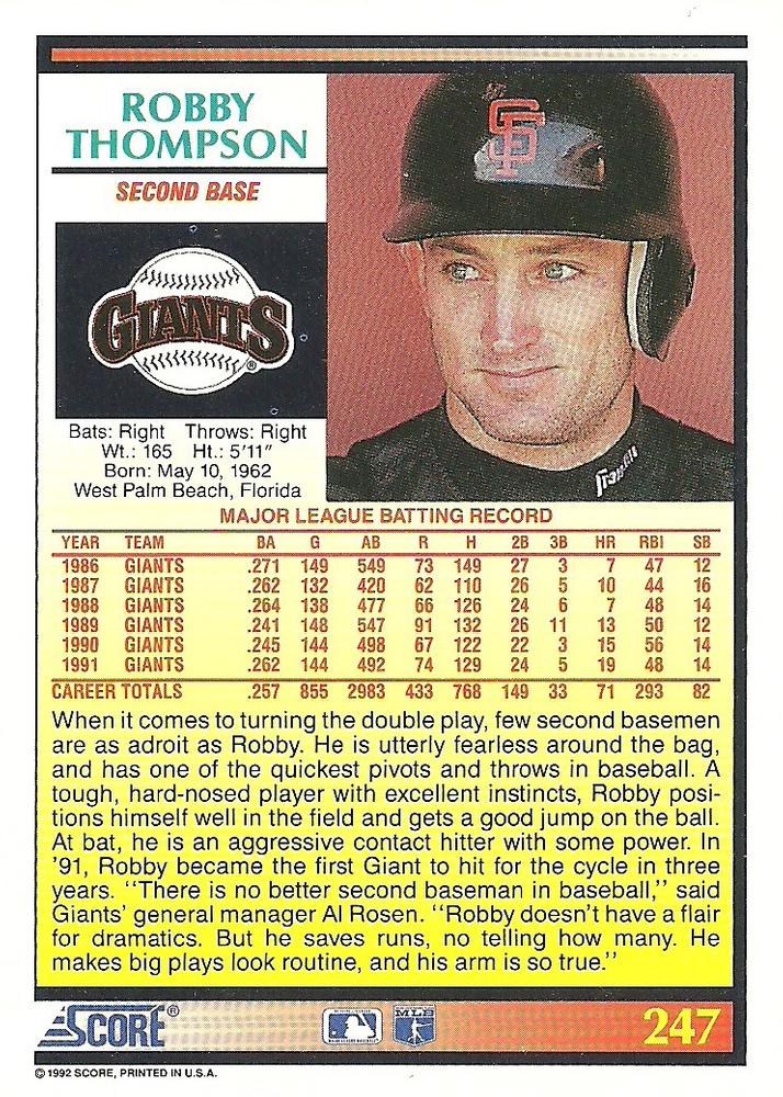 Robby Thompson  baseball card collectible - Main Image 2