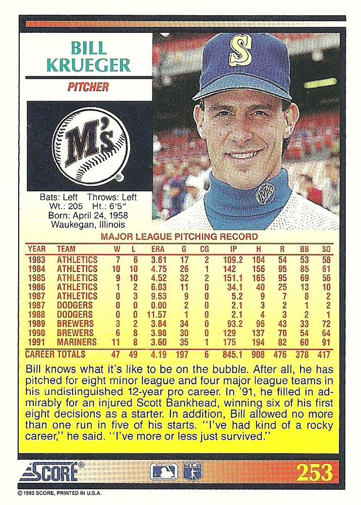 Bill Krueger  baseball card collectible - Main Image 2