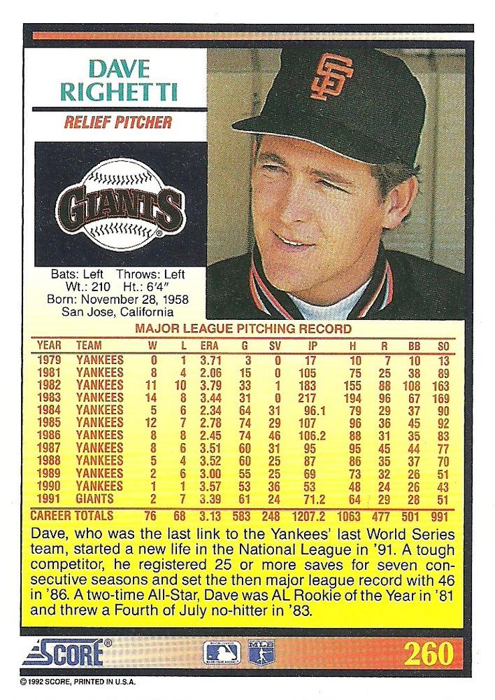 Dave Righetti  baseball card collectible - Main Image 2