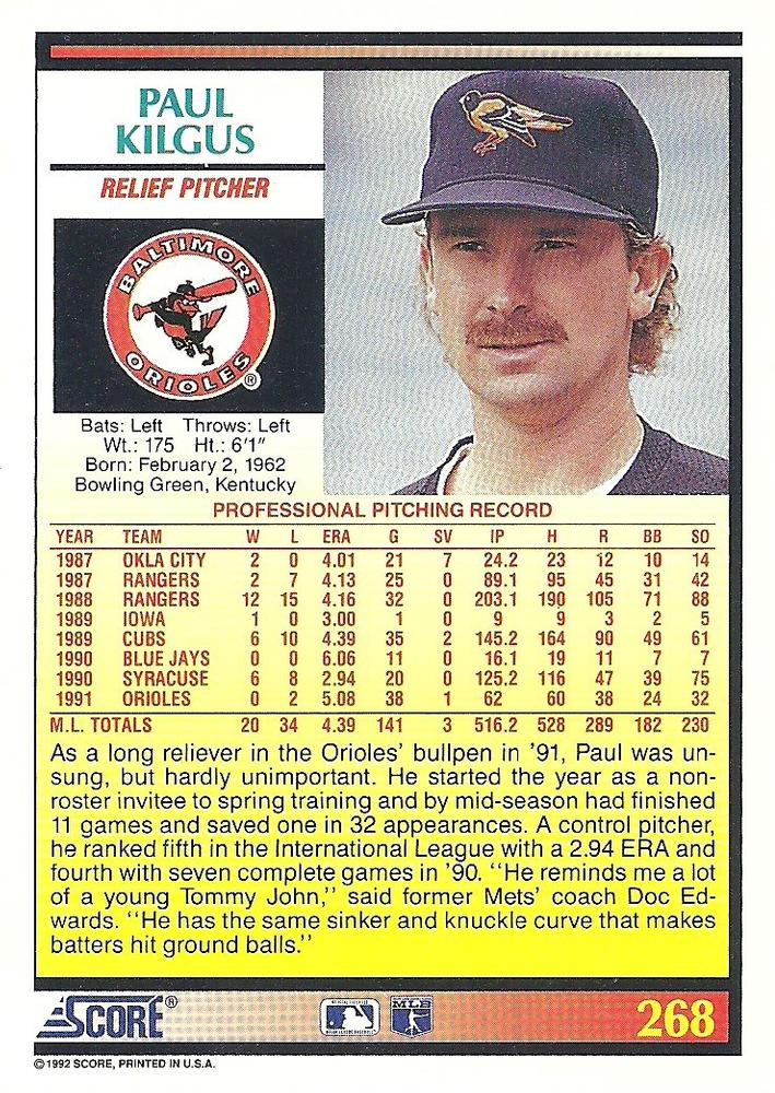 Paul Kilgus  baseball card collectible - Main Image 2