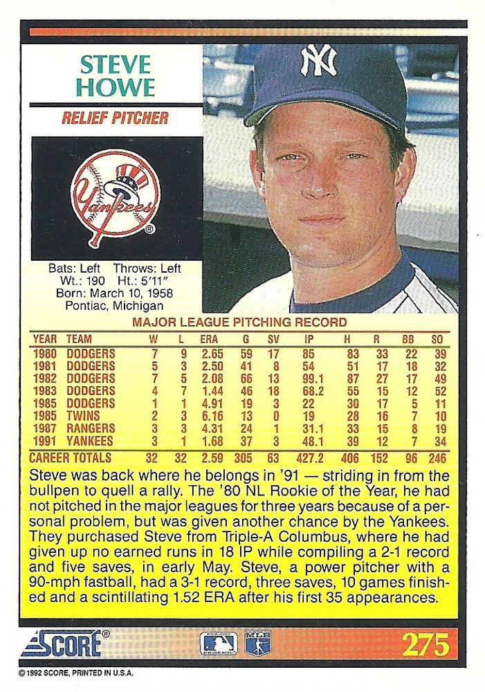 Steve Howe  baseball card collectible - Main Image 2