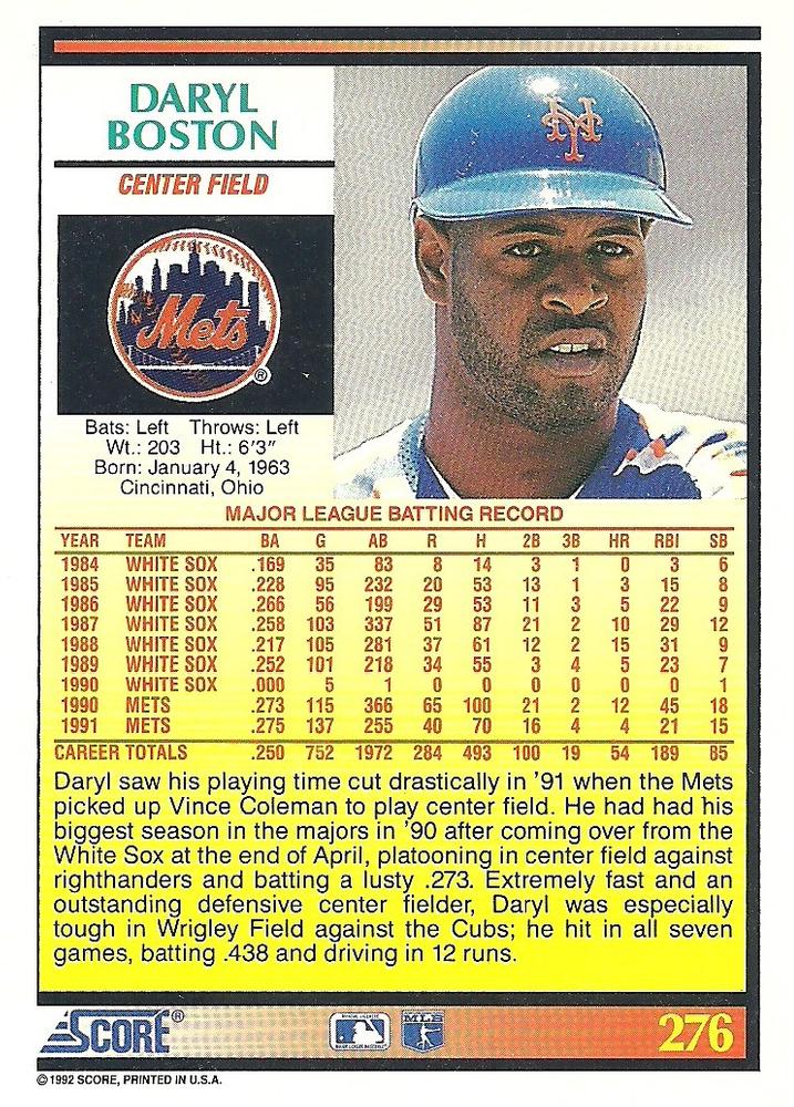 Daryl Boston  baseball card collectible - Main Image 2