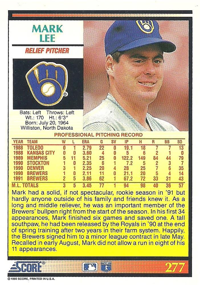 Mark Lee  baseball card collectible - Main Image 2