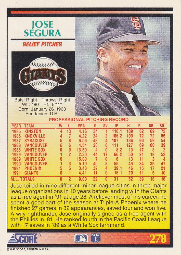 Jose Segura  baseball card collectible - Main Image 2