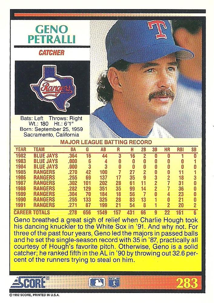 Geno Petralli  baseball card collectible - Main Image 2