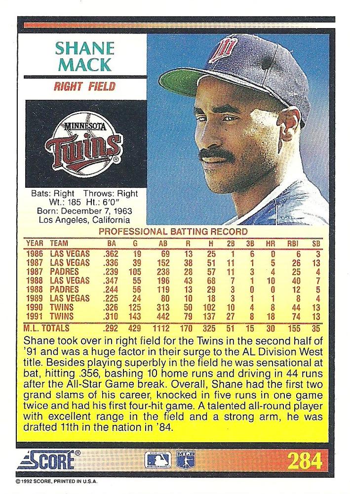 Shane Mack  baseball card collectible - Main Image 2