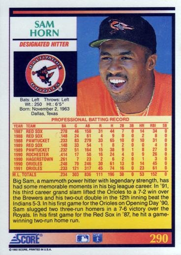 Sam Horn  baseball card collectible - Main Image 2