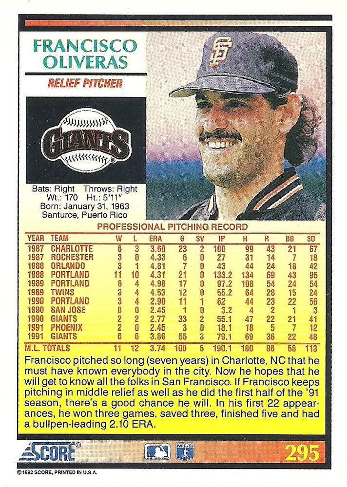 Francisco Oliveras  baseball card collectible - Main Image 2