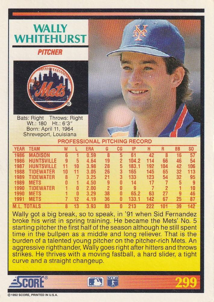 Wally Whitehurst  baseball card collectible - Main Image 2