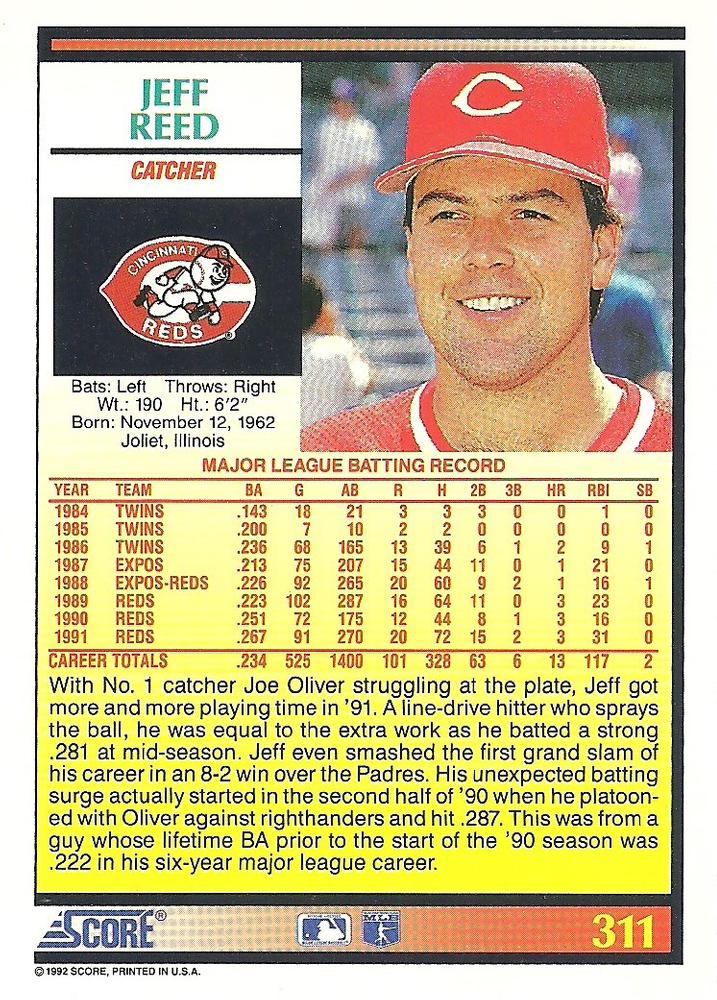 Jeff Reed  baseball card collectible - Main Image 2