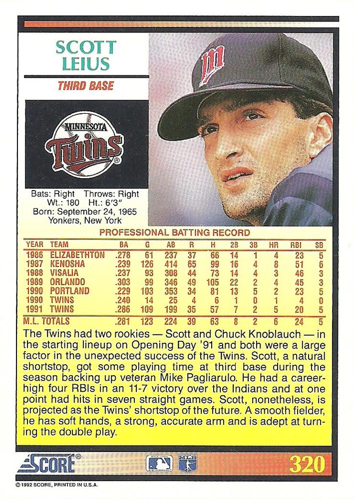 Scott Leius  baseball card collectible - Main Image 2