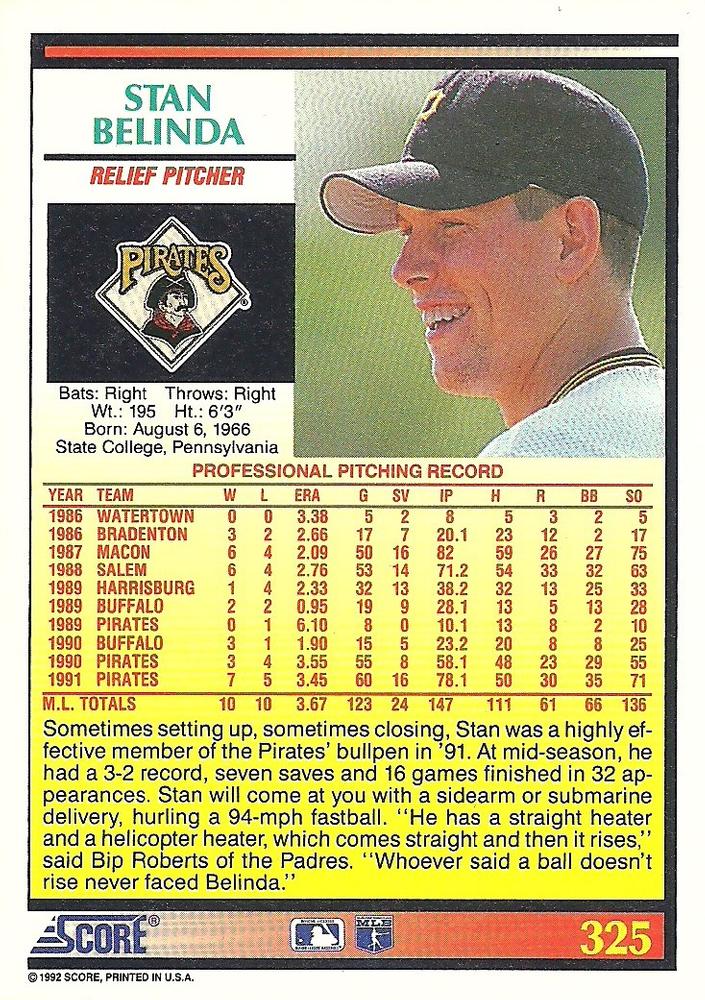 Stan Belinda  baseball card collectible - Main Image 2