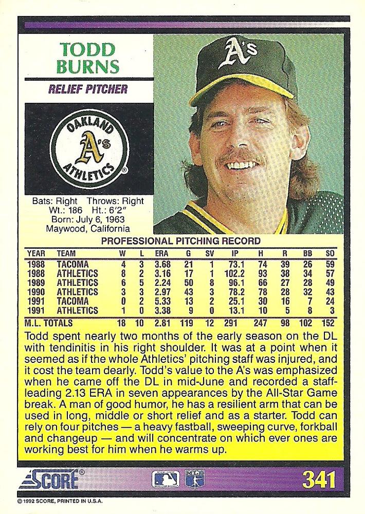 Todd Burns  baseball card collectible - Main Image 2