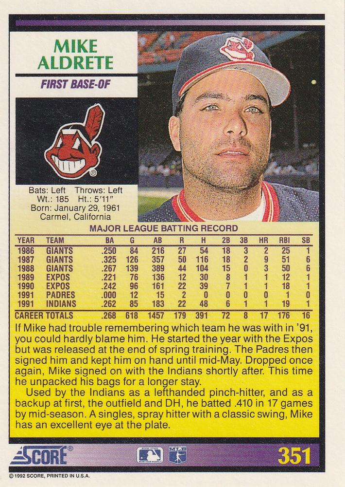 Mike Aldrete  baseball card collectible - Main Image 2