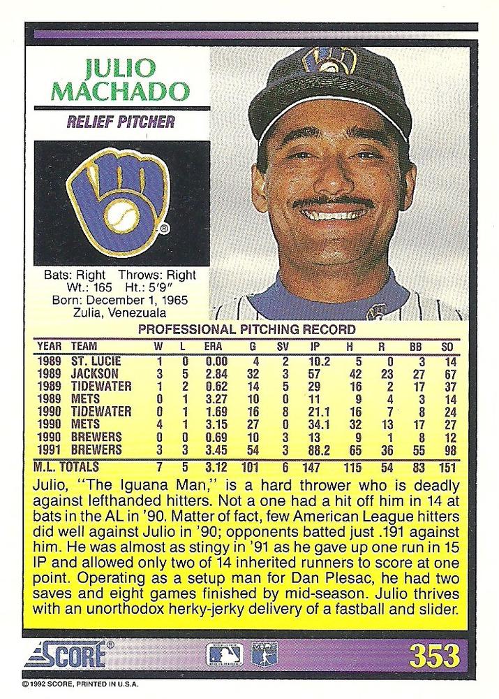 Julio Machado  baseball card collectible - Main Image 2