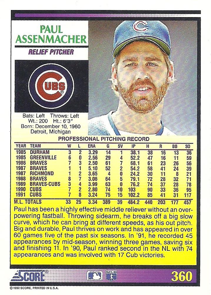 Paul Assenmacher  baseball card collectible - Main Image 2