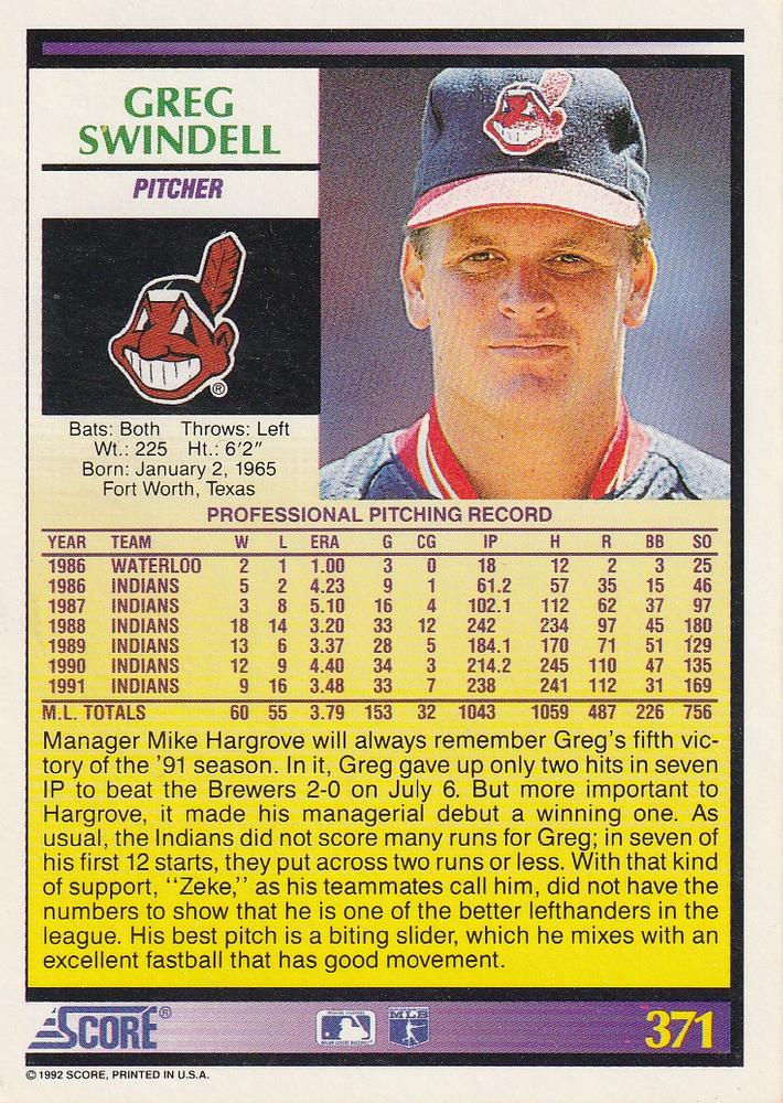 Greg Swindell  baseball card collectible - Main Image 2