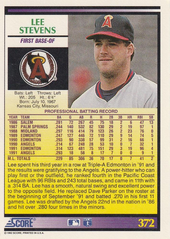 Lee Stevens  baseball card collectible - Main Image 2