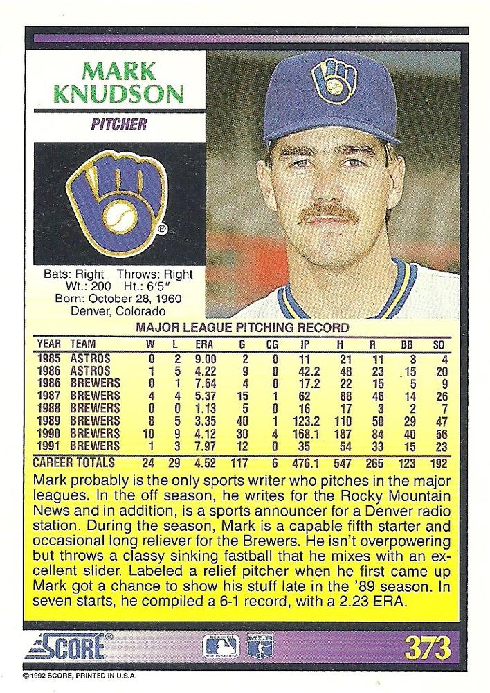 Mark Knudson  baseball card collectible - Main Image 2