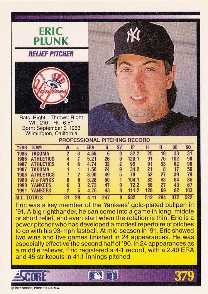 Eric Plunk  baseball card collectible - Main Image 2