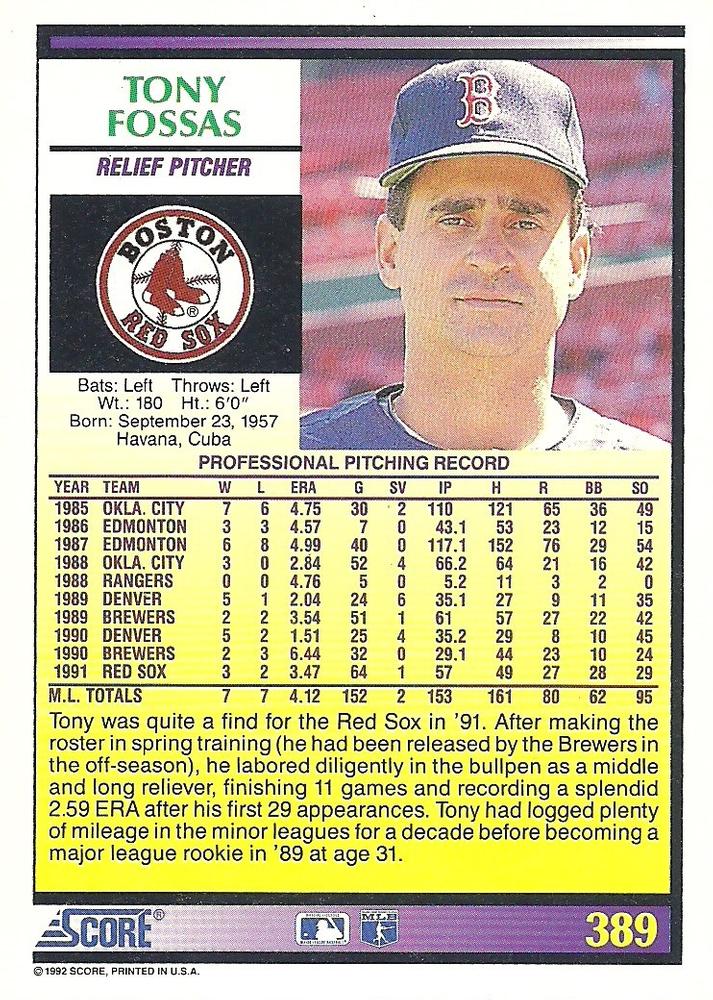 Tony Fossas  baseball card collectible - Main Image 2