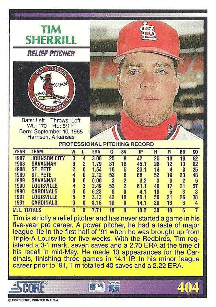 Tim Sherrill  baseball card collectible - Main Image 2