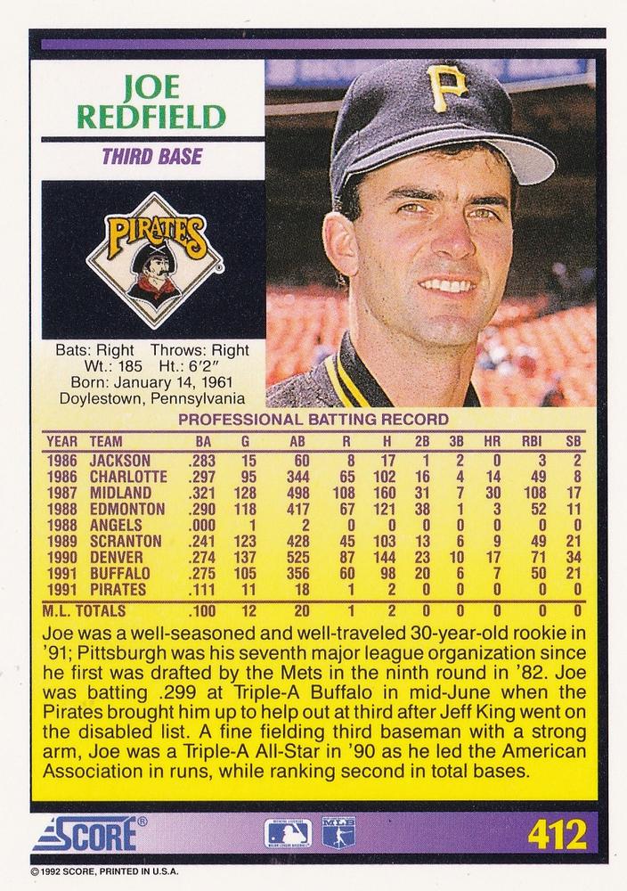 Joe Redfield  baseball card collectible - Main Image 2