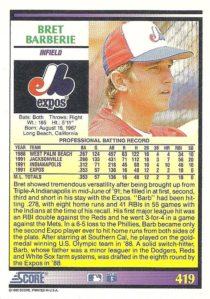 Bret Barberie  baseball card collectible - Main Image 2