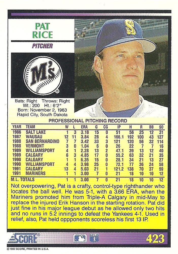 Pat Rice  baseball card collectible - Main Image 2