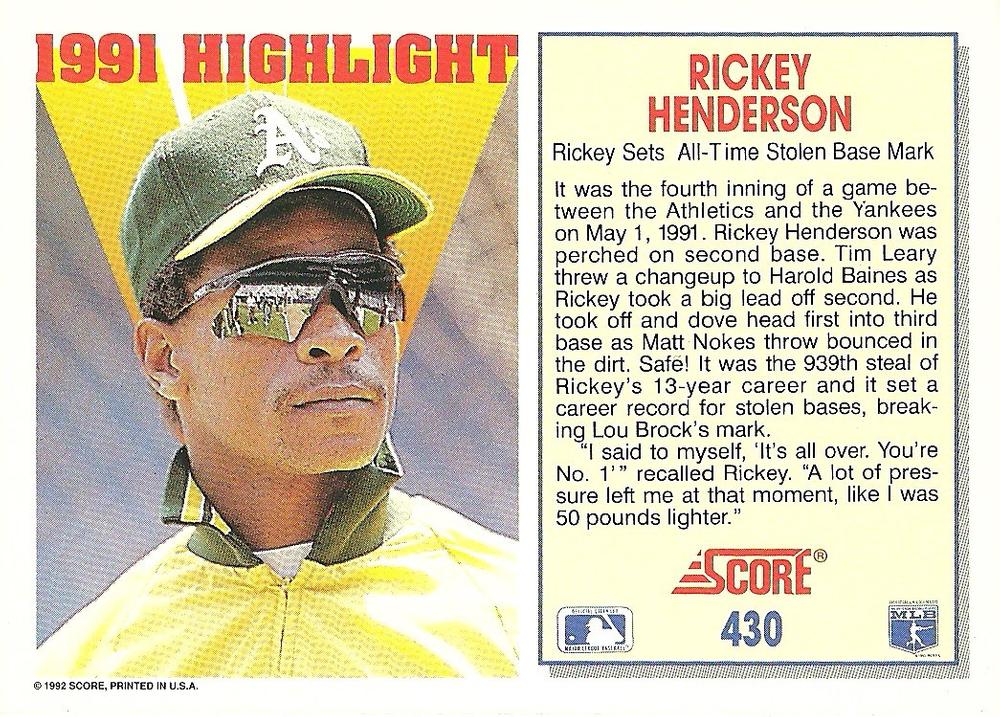 Rickey Henderson  baseball card collectible - Main Image 2