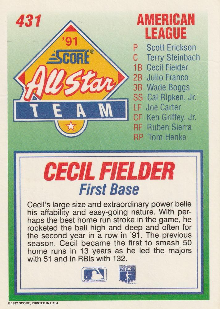 Cecil Fielder  baseball card collectible - Main Image 2