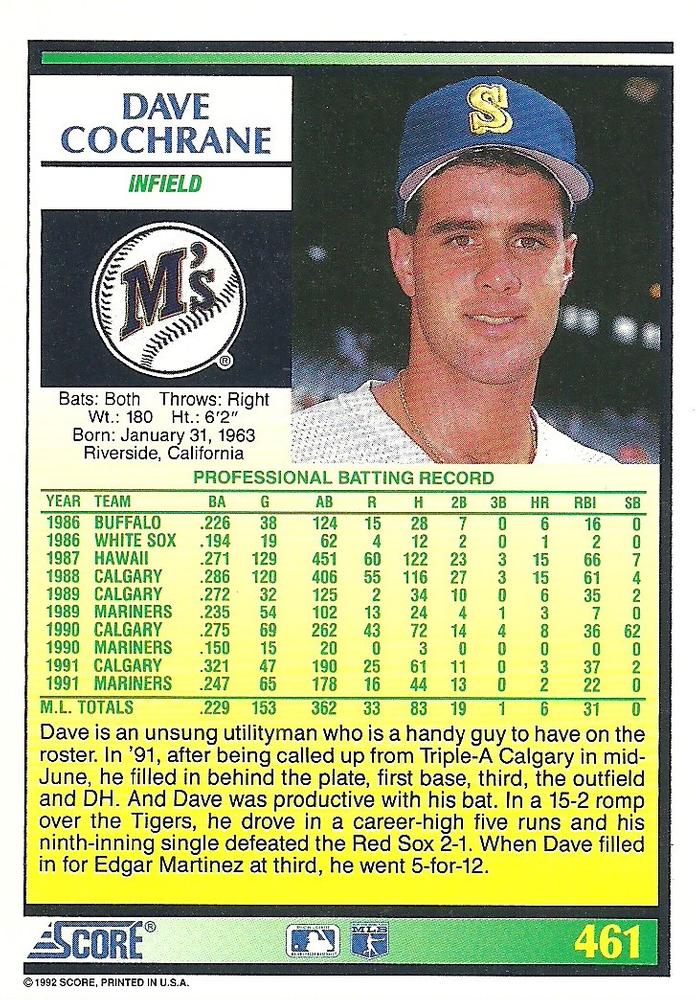 Dave Cochrane  baseball card collectible - Main Image 2