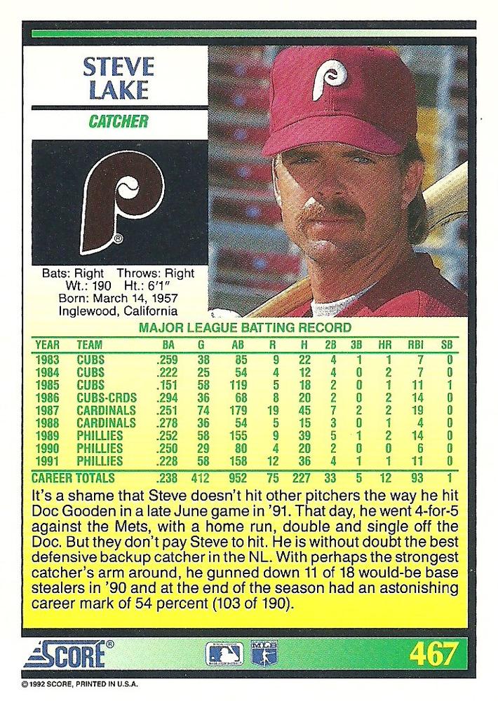 Steve Lake  baseball card collectible - Main Image 2