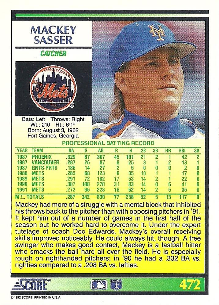 Mackey Sasser  baseball card collectible - Main Image 2