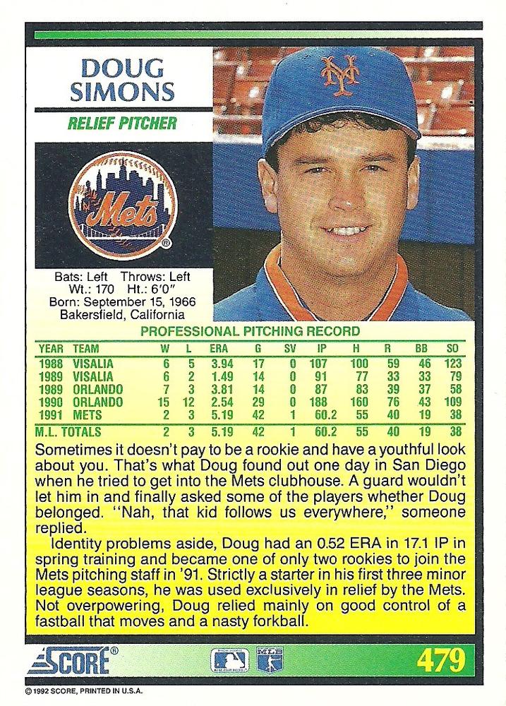 Doug Simons  baseball card collectible - Main Image 2