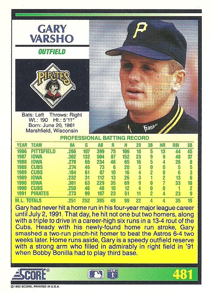 Gary Varsho  baseball card collectible - Main Image 2