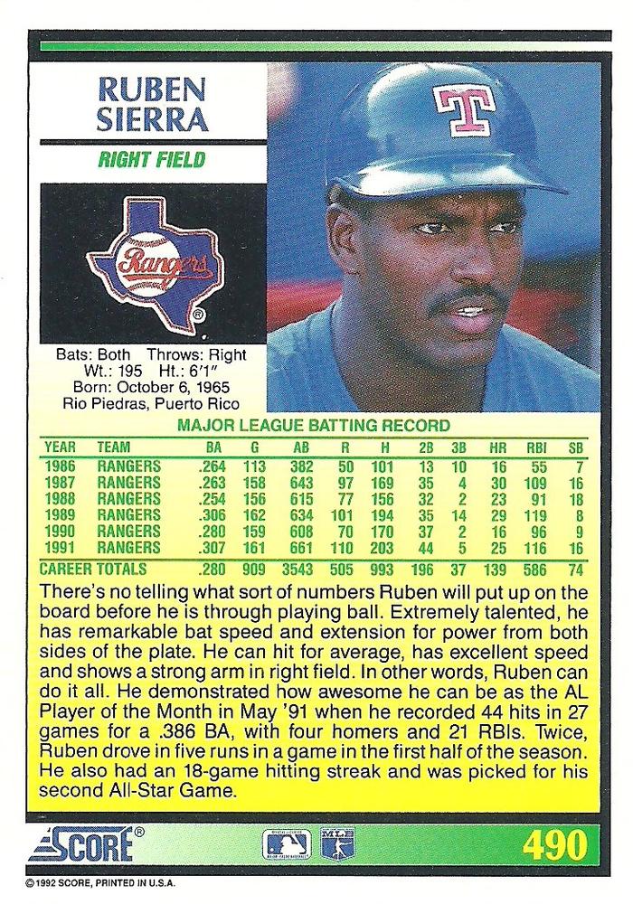 Ruben Sierra  baseball card collectible - Main Image 2