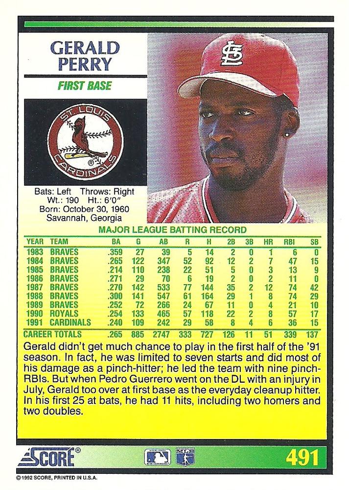 Gerald Perry  baseball card collectible - Main Image 2